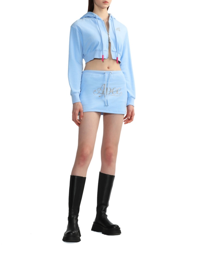 Sweatshirt Bape Towelling zip-up crop hoodie Bleu Femme | SFK-23275658